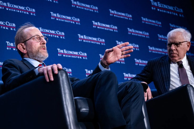 Harvard President Alan Garber talking on stage