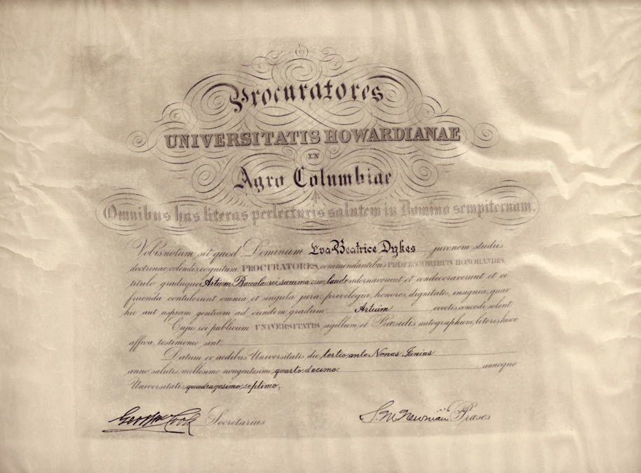 Eva B. Dykes diploma