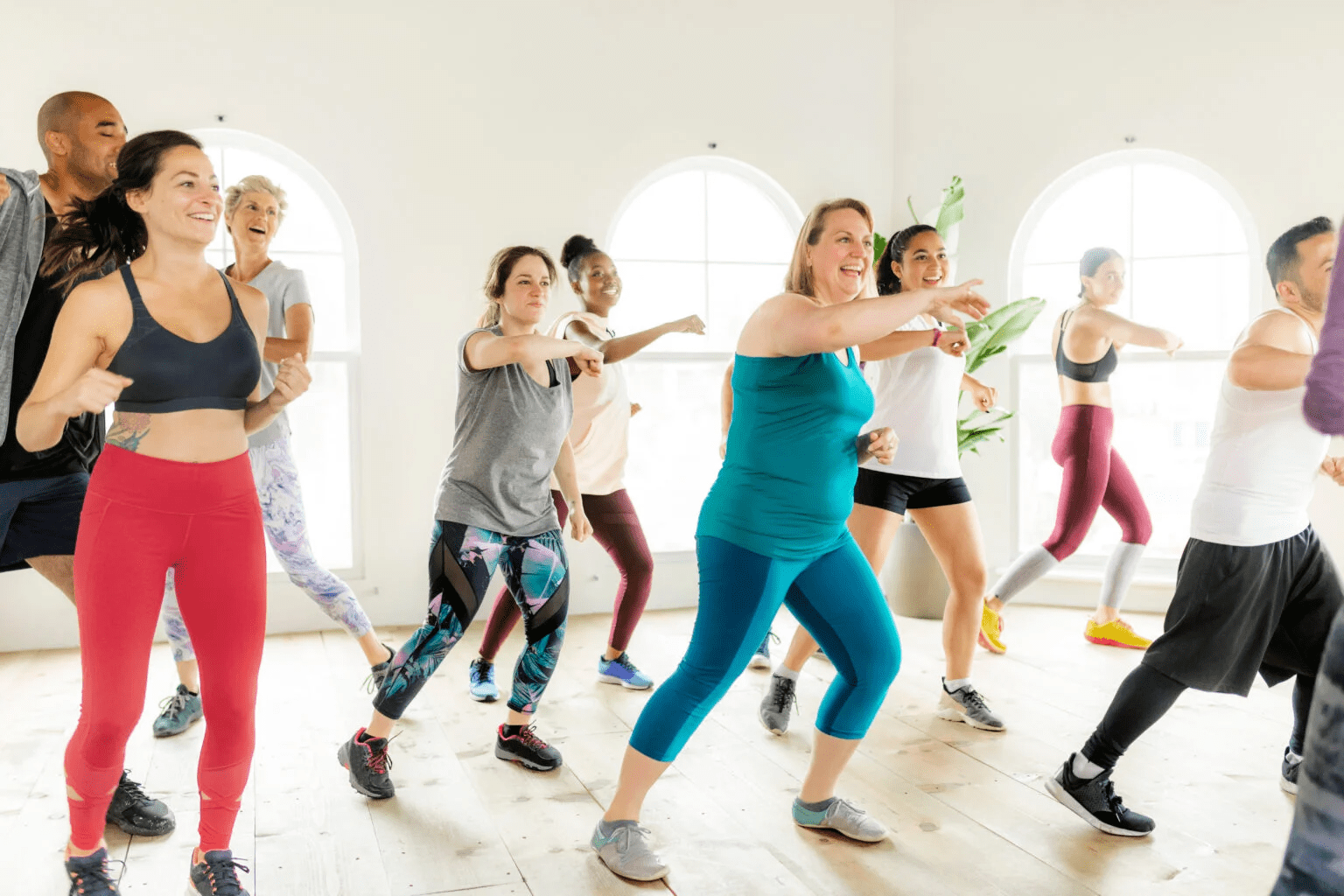 A group of people exercising