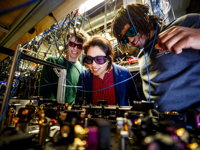 Three researchers in a lab