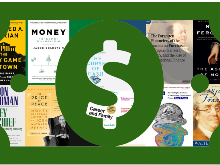 Illustration of a dollar sign and book covers